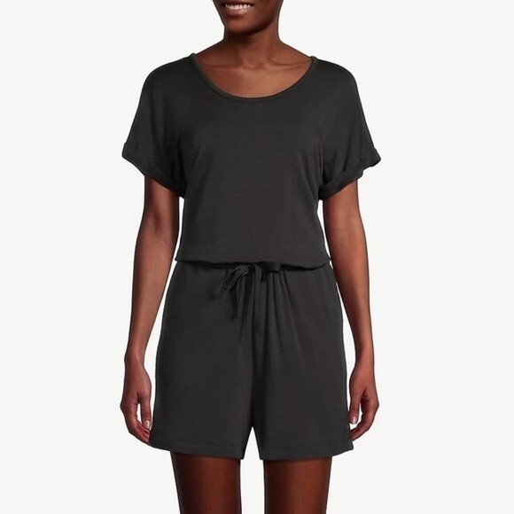 NWT Lou & Grey Signaturesoft Scoop Neck Cap Sleeve Romper in Black, Size XS - Picture 2 of 15